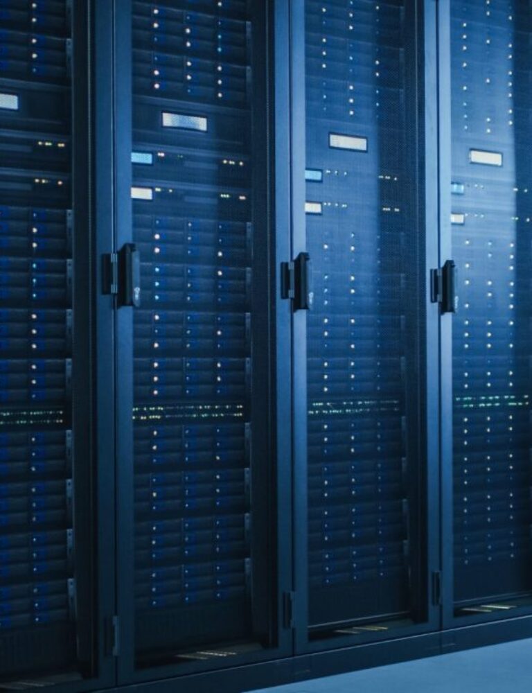Server colocation in a professional data center. Why is it important for IT infrastructure security? background